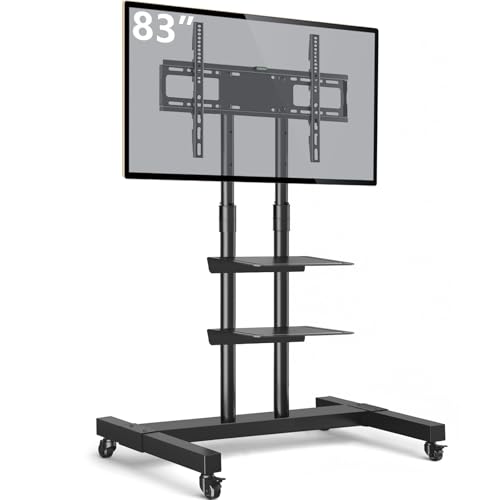 Mobile TV Stand Rolling TV Cart Floor Stand with Mount