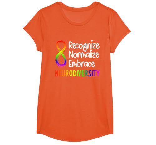 Neurodiversity Shirt Autism Spectrum ASD Rainbow Infinity T-Shirt, Girls, Orange, Small
