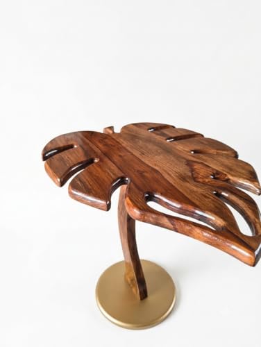 Image of REDWOOD Sheesham Wood Designer End Table | Artistic Accent Side Table for Living Room, Bedroom, Entryway & Lounge | Decorative Organic Shape Display Stand Furniture | Walnut & Golden