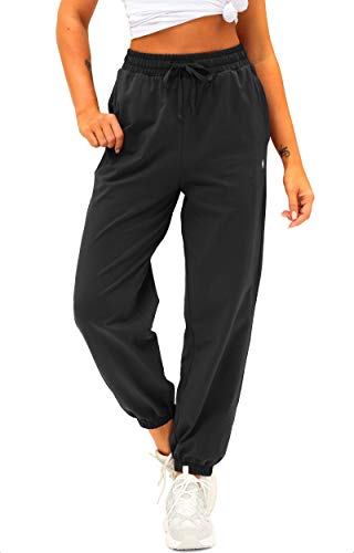Women s Cotton Sweatpants High Waisted Pants with Pockets Athletic Fit Joggers for Women Lounge,Jogging(Black_M)