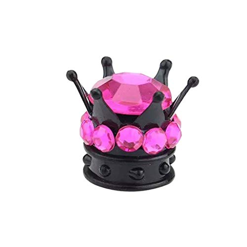 MAMaiuh 4Pcs Tire/Wheel Stem Valve Caps Chrome Black Crown Bling Diamond Tire Valve Cover for Car, Truck (Hot Pink)