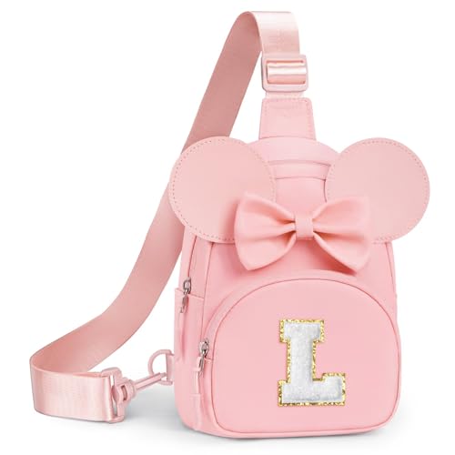 Image of YOOLIFE Little Girl Purse for 2 3 4 5 6 7 8 Year Old Girls Kids Birthday Gifts, Initial Small Sling Bag Crossbody Bag for Girls, Fanny Pack for Girl Trendy Stuff Cute Monogram Bags, Pink (L)