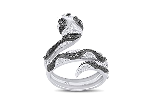 Black Natural Diamond Anniversary Snake Ring in14k Gold Over Sterling Silver4