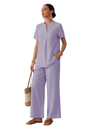 Image of TOPLOT Women's Co-ord Set | Stylish Matching Top & Bottom Set | Notch Neckline with Button Detail | Loose-Fit, Short-Sleeve Top with a Relaxed Silhouette |Ideal for Casual (5250)