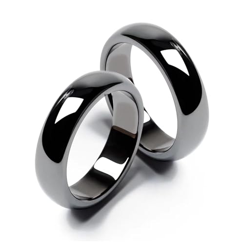 BTEYIVTA Magnetic Hematite Rings for Women & Men | Anxiety Balance Stone, Absorbs Negative Energy, Healing Jewelry | 6mm Wide, 2.4mm Thick, 2 Pack