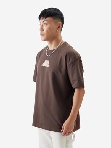 Image of The Souled Store Official Star Wars: Dark Side Men and Boys Round Neck Short Sleeve Brown Graphic Print Oversized Fit T-Shirts Oversized T Shirts for Men Cotton Casual Half Sleeves Baggy Loose Fit
