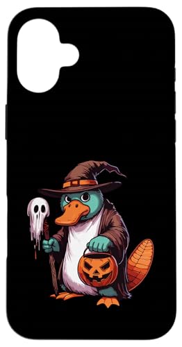 怖いハロウィーン カモノハシ ゴースト 不気味なキャンディバッグ スマホケース iPhone 16 Plus 用