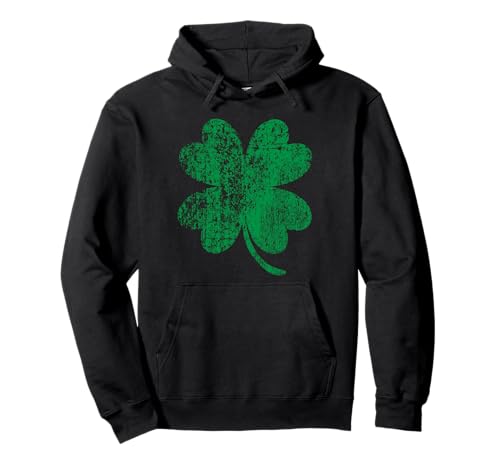Vintage Faded Retro Four Leaf Clover St Patricks Day Pullover Hoodie