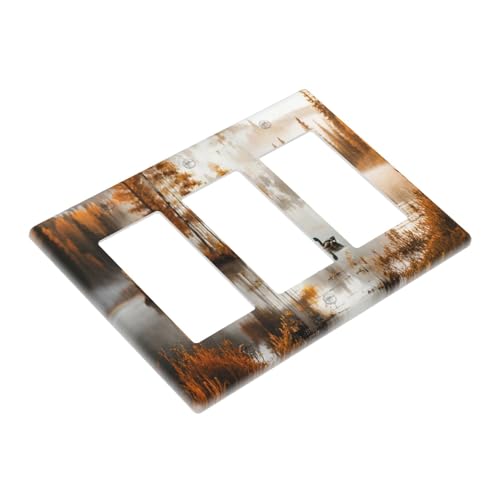 Decorative Outlet Covers Funny Ducks Vintage Lakeside Landscape 3 Gang Wall Plate Triple Rocker Light Switch Cover Plate Jumbo Electrical GFCI Faceplate for Bedroom Home Decor