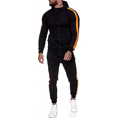 Men's 2 Pieces Tracksuits Jacket and Pants Casual Full Zip Running Jogging Athletic Sports Sweatsuits…, Orange, Large Cover