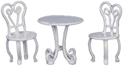Melody Jane Dolls Houses Dollhouse White Bistro Table & Chair Set 1:24 Half Inch Garden Patio Furniture