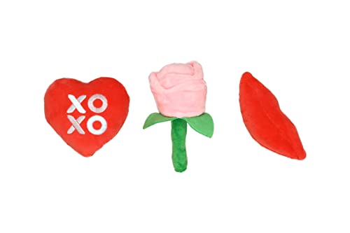 Pearhead Valentine's Day Dog Toy Set, Holiday Pet Toys, Stuffed Plush Crinkle and Squeaky Toys for Dogs, Interactive Playtime for Puppy, Gifts for Pet Owners, Set of 3