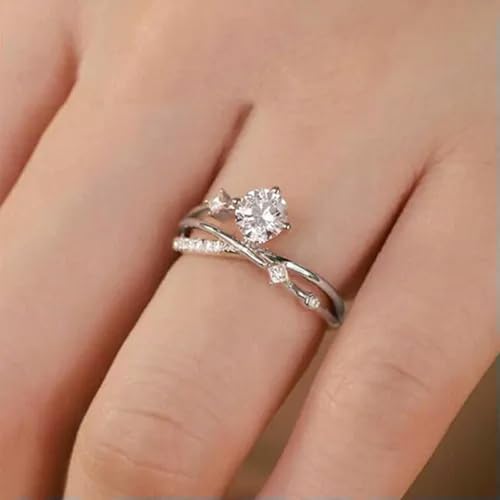 Unique Women 925 Silver Filled Wedding Rings Cubic Zirconia Jewelry Size 6-10-8-Silver3