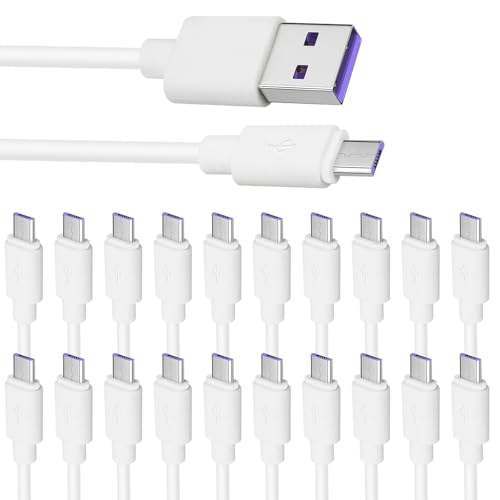 Smays Micro USB Cable 20-Pack Bulk, 3ft Charging Cord Multi Pack, White