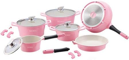 Royalty Line RL-ES1014C 14 Pcs Ceramic Coating Cookware Set pink