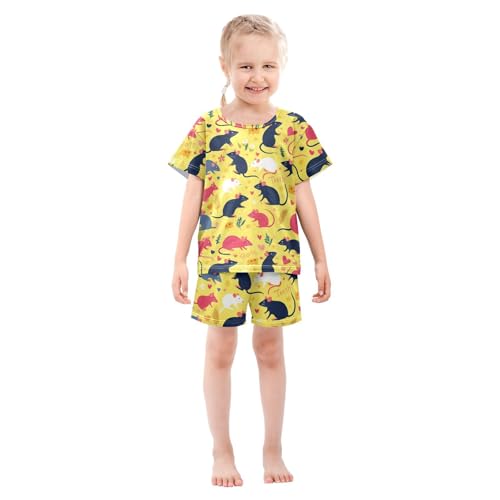 Pajama Short Sets Rats Teeth Hearts Flowers Soft Cotton Summer Sleepwear 2 Piece PJS Size 5-14T4
