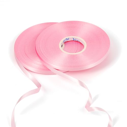 50m x 2 Rolls Shiny Baby Pink Ribbon for Balloons Curling Ribbon, PVC Balloons String Ribbons for Gift Wrapping Christmas Girls Birthday Crafts Wedding Party Decorations Pink 5mm