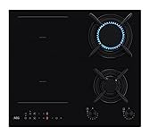 AEG Serie 8000 Piano Cottura Misto Gas & Induzione 4 Fuochi da Incasso HF704163NB, 60 cm Funzione Bridge, Fiamma StepPower, 590x520 mm, Griglia in Ghisa, Nero