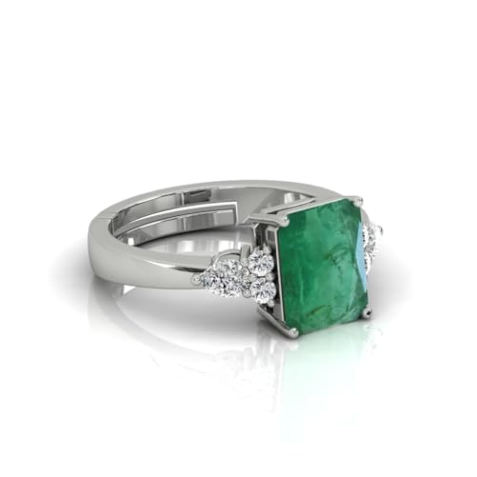 Women's 6.50 Carat Natural Emerald Silver Plated Adjustable Ring