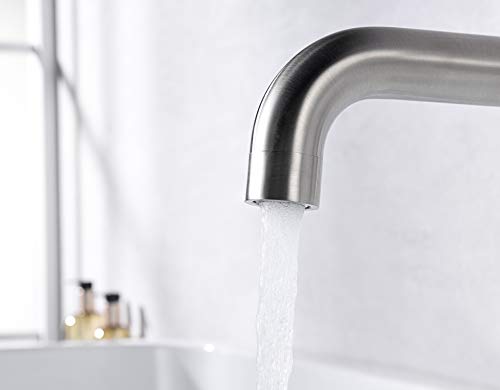 Wall Mount Tub Filler Faucet Brushed Nickel High Flow Bathtub Faucet Two Handles Solid Brass, Long Spout Reach, Sumerain #TOP4