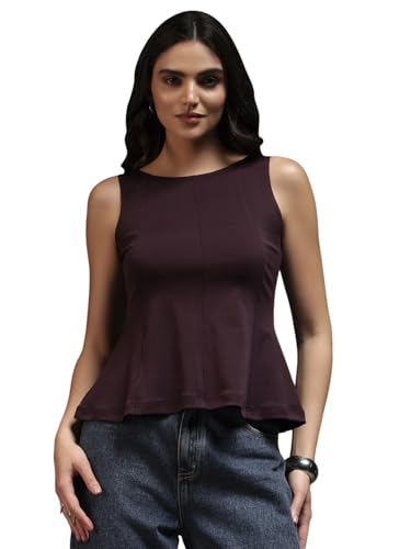 Trend Arrest.ed Women's Peplum Sleeveless Top | Fitted Bodice Flared Hem | Chic Casual Tank