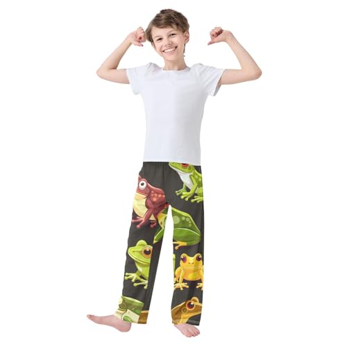 ZZXXB Frogs Print Boys Long Pants Soft Trousers Elastic Waist Kids Lounge Bottoms with Pockets S-XL2