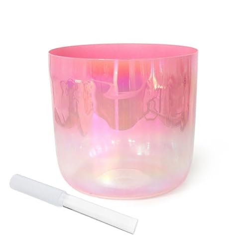 8 Inch Pink Alchemy Crystal Singing Bowl, Gift For Yoga Meditation & Sound Healing, With Free Acrylic Striker & O-ring(C Note)
