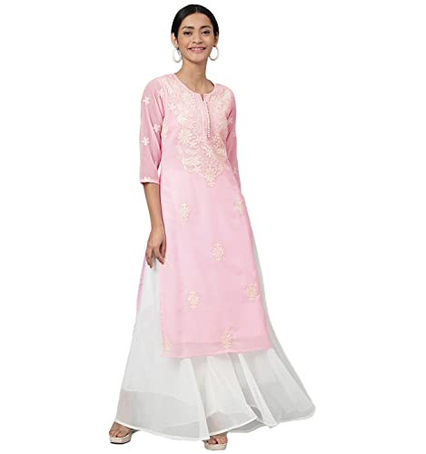 Image of RATAN Georgette Straight Lucknowi Chikankari Ethinic Wear Kurta for Women