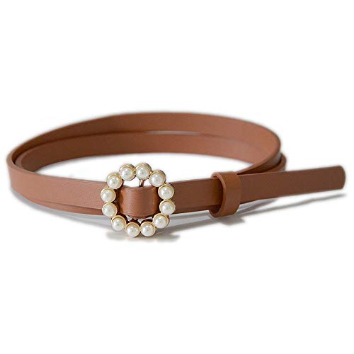 Women's Not Wide Genuine Leather Waist Belt Pearl Buckle Slim Thin Corset Belt