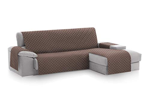 textil-home Funda Cubre Sofá Chaise Longue Malu, Protector para Sofás Acolchado Brazo Derecho. Tamaño -240cm. Color Marrón (Visto DE Frente)