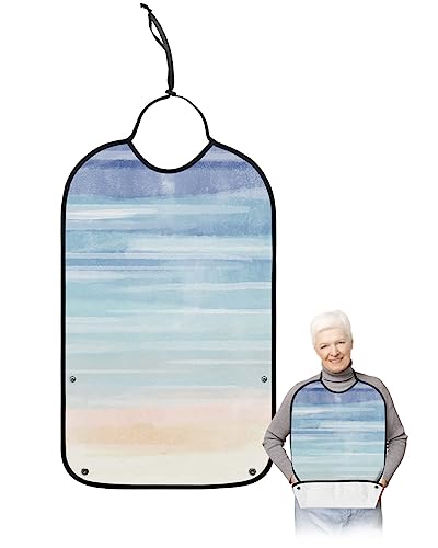 Purple Teal Yellow Ombre Adult Bibs for Eating, Waterproof Bibs with Food Catcher & Adjustable Snap Closure, Vivid Sky Modern Abstract Art Aesthetics Clothing Protectors Adult Bibs for Elderly