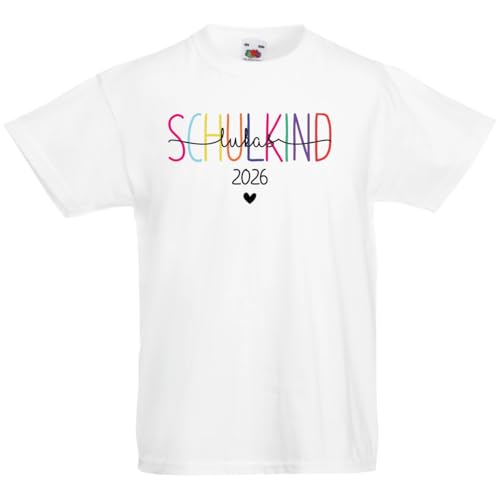 Kinder T-Shirt Schulkind personalisiert mit Name Einschulung 2026 bunt Schrift Schulanfang Shirt Grundschule Mädchen Jungen