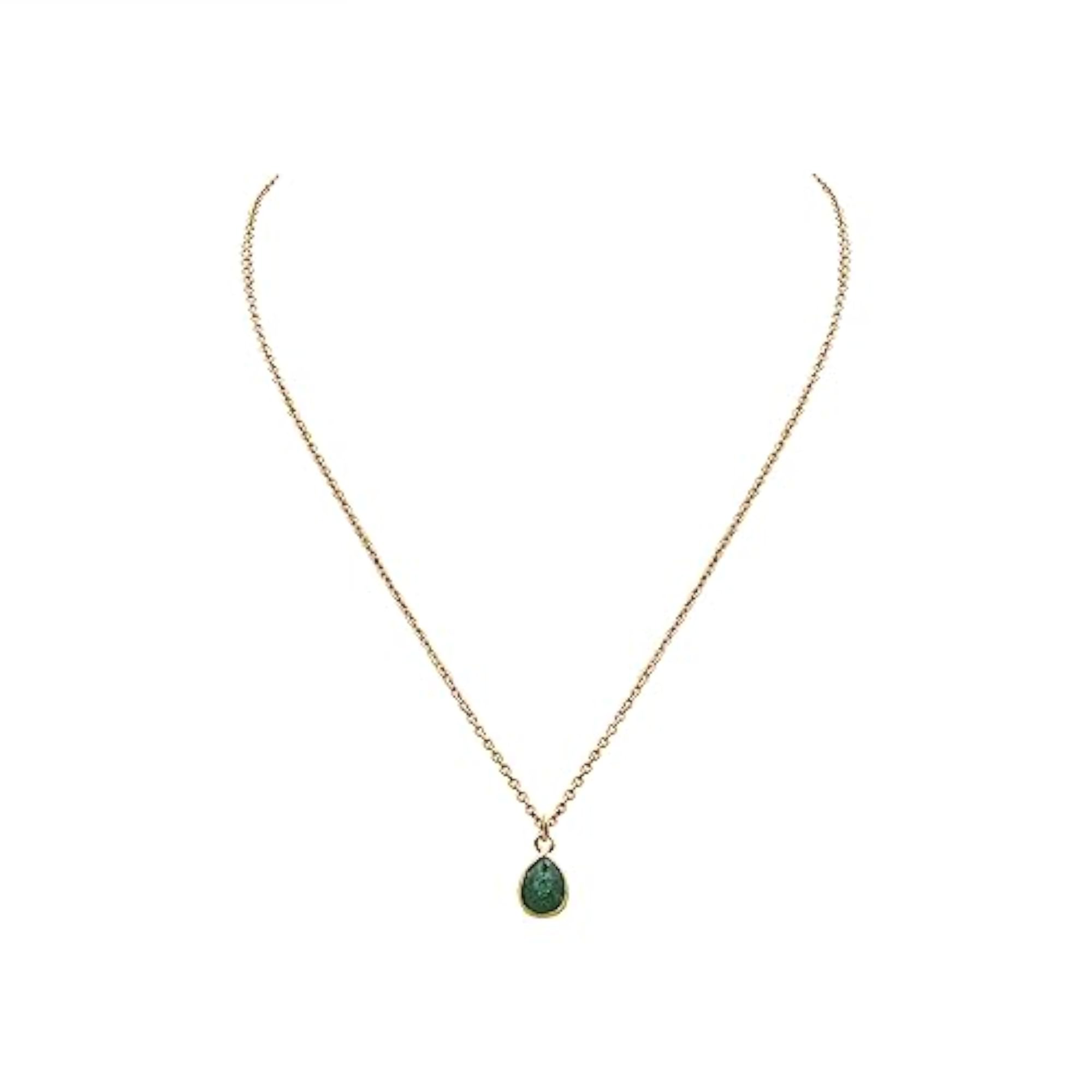 Women's Green Emerald Gemstone 925 Silver Gold Plated Pendant Necklace