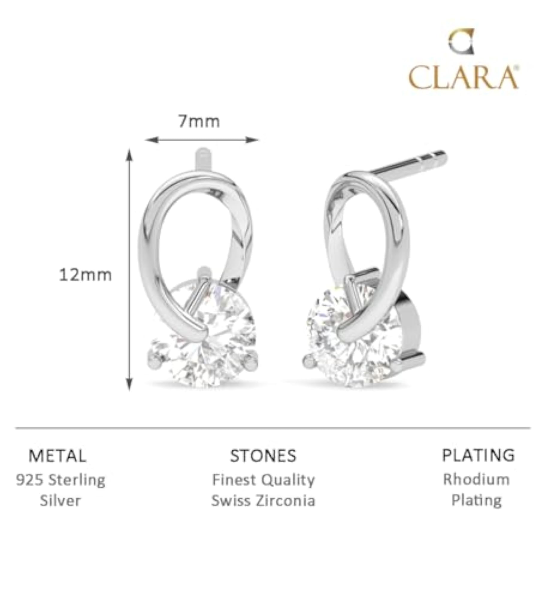 Women's 925 Sterling Silver Solitaire Stud Earrings with Zirconia