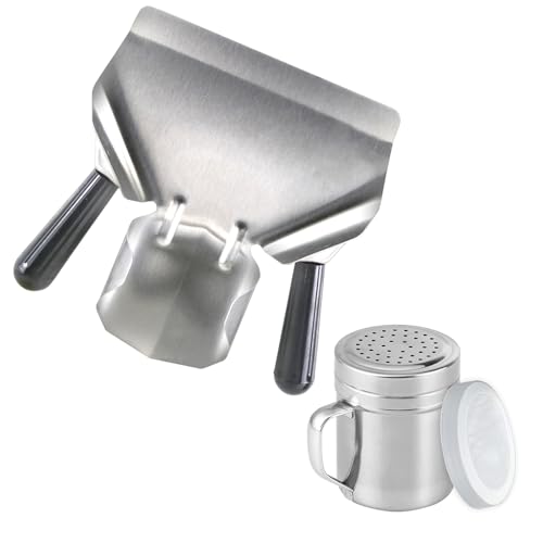 CNQLIS Double-Handle Popcorn Scoop &amp; Salt Shaker – Stainless, Silver