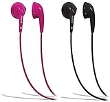 Maxell 196157 Two Set Ear Buds Fun Color Combination Comfortable Lightweight Dynamic Sound Reproduction Duet - 2 Earbud Pack - Pink & Black