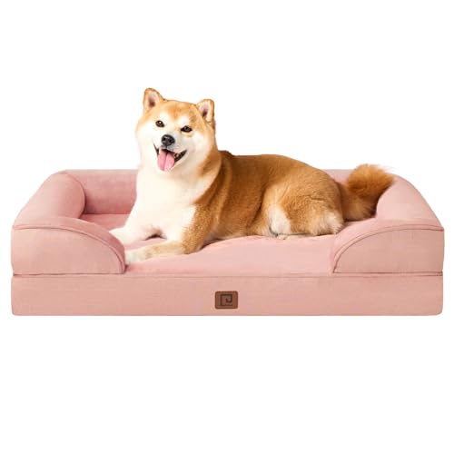Image of EHEYCIGA Orthopedic Dog Beds for Large Dogs, Waterproof Memory Foam Large Dog Bed with Sides, Non-Slip Bottom and Egg-Crate Foam Pet Couch Bed with Washable Removable Cover, Dusty Pink