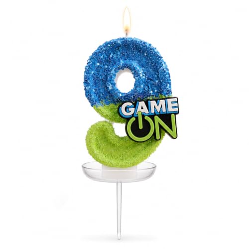 Image of Bolosa Number 9 Birthday Candle, Game On 9th Cake Topper for Gaming Party