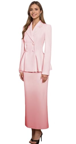 Womens Skirt Suits 2 Piece Set Business Blush Pink Double Breasted Pleated Womens Suit for Work Pencil Skirt Suit Size Medium