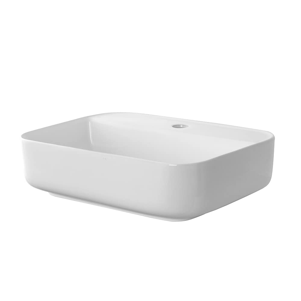 Inbagno Lavabo da appoggio Quadrato con Foro Rubinetto, in Ceramica Bianca Lucida, Disponibile in Diverse Dimensioni (50x39)