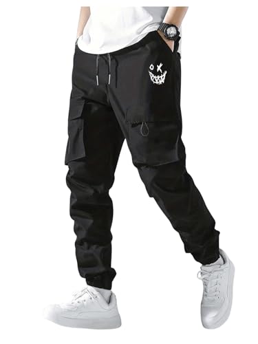 WDIRARA Boy's Cargo Pants Graphic Elastic Waist Workout Joggers Pants Streetwear