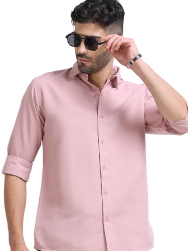 Image of Men's Solid Casual Shirt, Cotton Blend, Regular Fit, Spread Collar, Full Sleeve, Button Closure Perfect for Casual & Office Wear