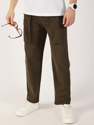 Image of Thomas Scott Men's | Solid | Light Weight | Breathable Fabric | Mid Rise | Regular Fit | Cotton Blend | Button Waist | Cargo | Trouser | Pants