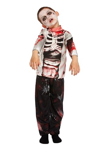 HENBRANDT Childrens Zombie Fancy Dress Costume Walking Undead Bloody Skeleton Living Dead Scary Monster Size Large Ages 10-12 Halloween Fancy Dress for Boys