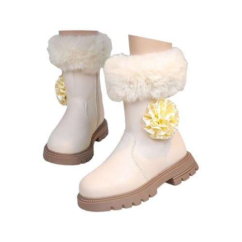 IWIHMIV Girls Mid Calf Winter Boots Leather Boots Outdoor Winter Boots with Side Zipper Low Heels Boots for Little Kid4