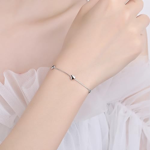 Love Heart Bracelet for Women 925 Sterling Silver Cute Star Moon Emerald Charm Chain Bracelet 14k Gold Plated Adjustable Link Bracelet Bangle Jewelry Christmas Gifts to Daughter Mom2