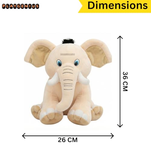 Image of Sitting Elephant Soft Toy - Beige | Super-Soft Plush Stuffed Animal for Girls Kids | Soft Stuff Toy for Kids | Ideal for Birthday Gift - 36 CM | Cute-Design & Washable
