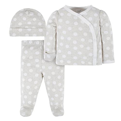 Image of Gerber unisex-baby Newborn Hospital Pointelle Outfit Shirt, Footed Pant and Cap