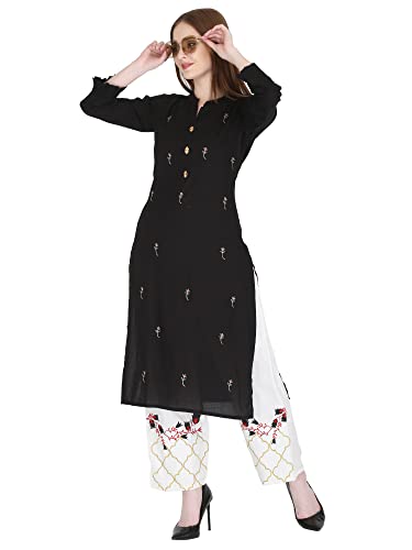 Image of Women's Rayon Straight Kurta Pant with Dupatta Set (Black)