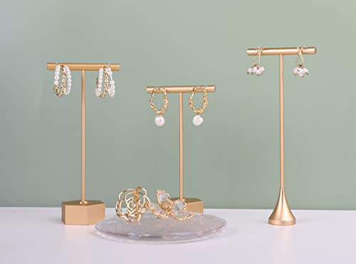 GemeShou Gold Metal Earring T Bar Stand, Single small earring hanger display, Retail earring holder for show, Jewelry earring organizer for Online store Photography【Gold-Hexagon Base Height 4.5"】 - Thumbnail 2